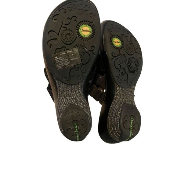 Jambu Romance Black Leather Memory Foam Wedge Sandals Size 9 - Picture 5 of 11